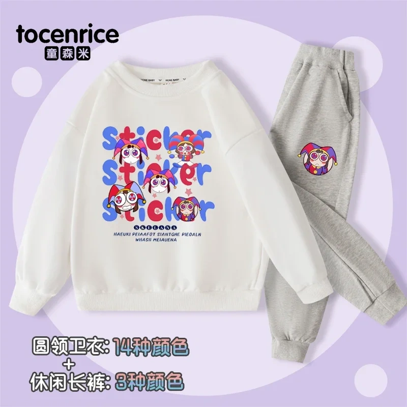THE AMAZING DIGITAL CIRCUS Pomni Print Sweatshirt Children Suit Boys Tracksuits Kids Velvet Sport Suits Hoodies Top+Pants 2pcs