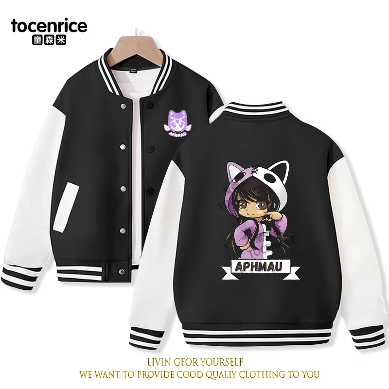2023 New Cartoon Cute Aphmau Print Hoodie Baseball Uniform Jacket Sweatshirt Pullover Long Sleeve Coat Boys Girls Clothes