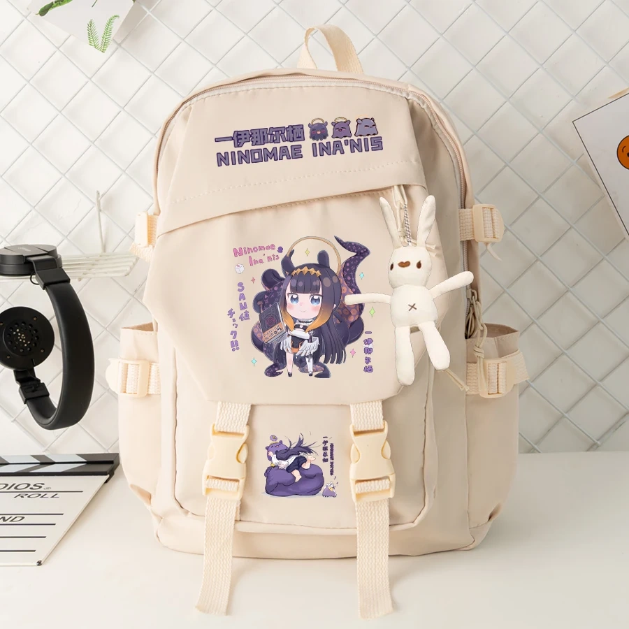 Anime VTuber Cosplay Ninomae Ina'nis Leisure Student High Capacity Zipper Cartoon Bag Backpack Schoolbag Nylon Shoulder Bags