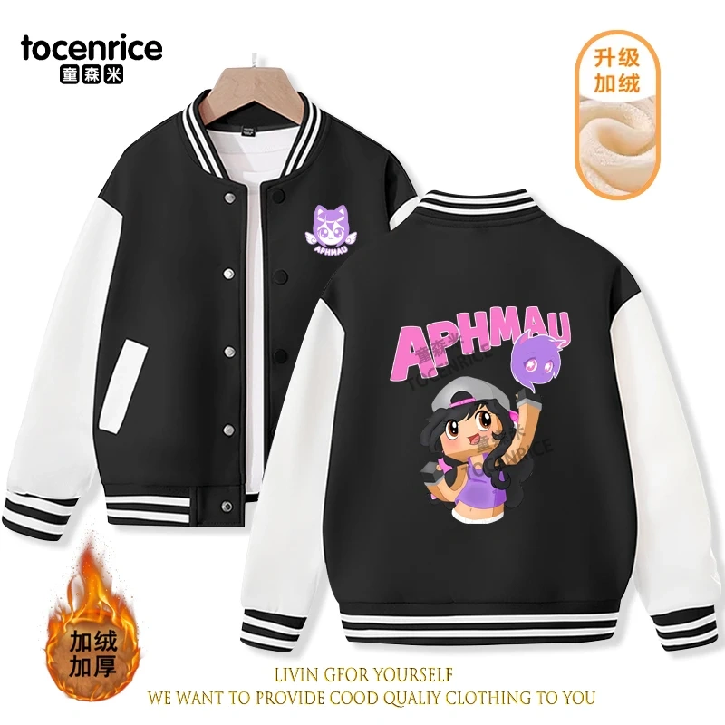 2023 New Cartoon Cute Aphmau Print Hoodie Baseball Uniform Jacket Sweatshirt Pullover Long Sleeve Coat Boys Girls Clothes
