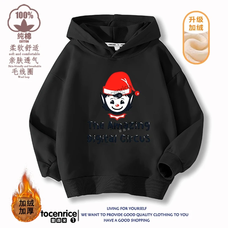 The Amazing Digital Circus JAX  Winter Autumn Velvet Hoodies Children Boys Hooded Sweatshirts Clothes for Kids Pullovers Tops