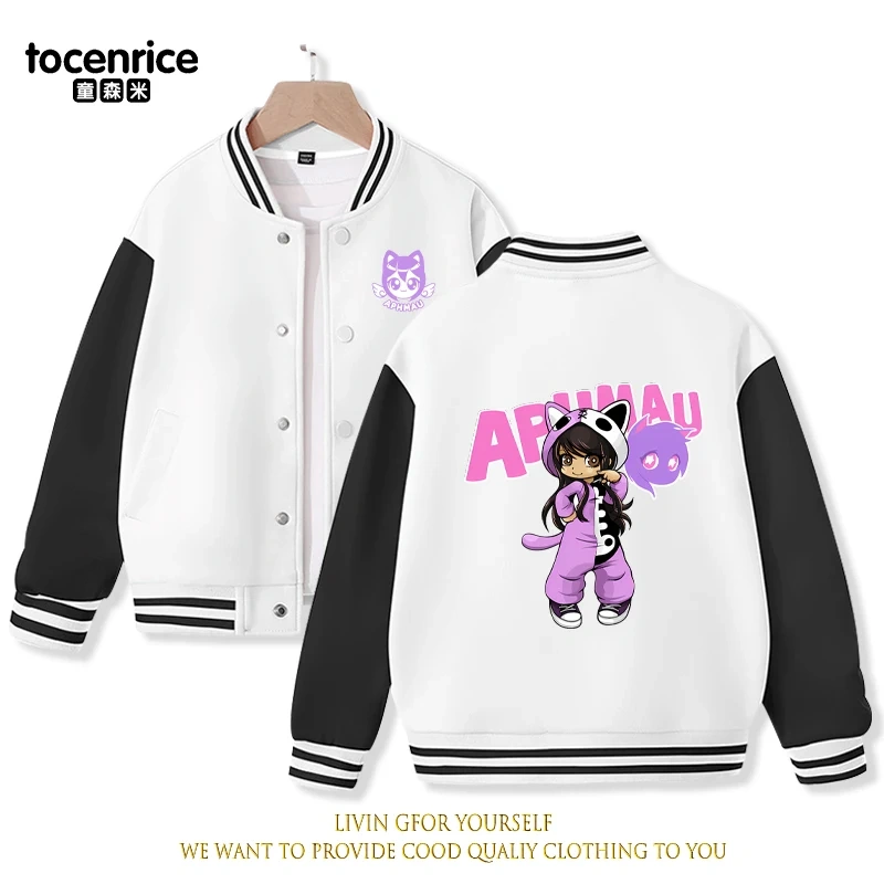 2023 New Cartoon Cute Aphmau Print Hoodie Baseball Uniform Jacket Sweatshirt Pullover Long Sleeve Coat Boys Girls Clothes