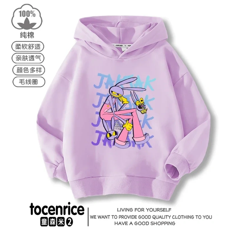 The Amazing Digital Circus JAX  Winter Autumn Velvet Hoodies Children Boys Hooded Sweatshirts Clothes for Kids Pullovers Tops
