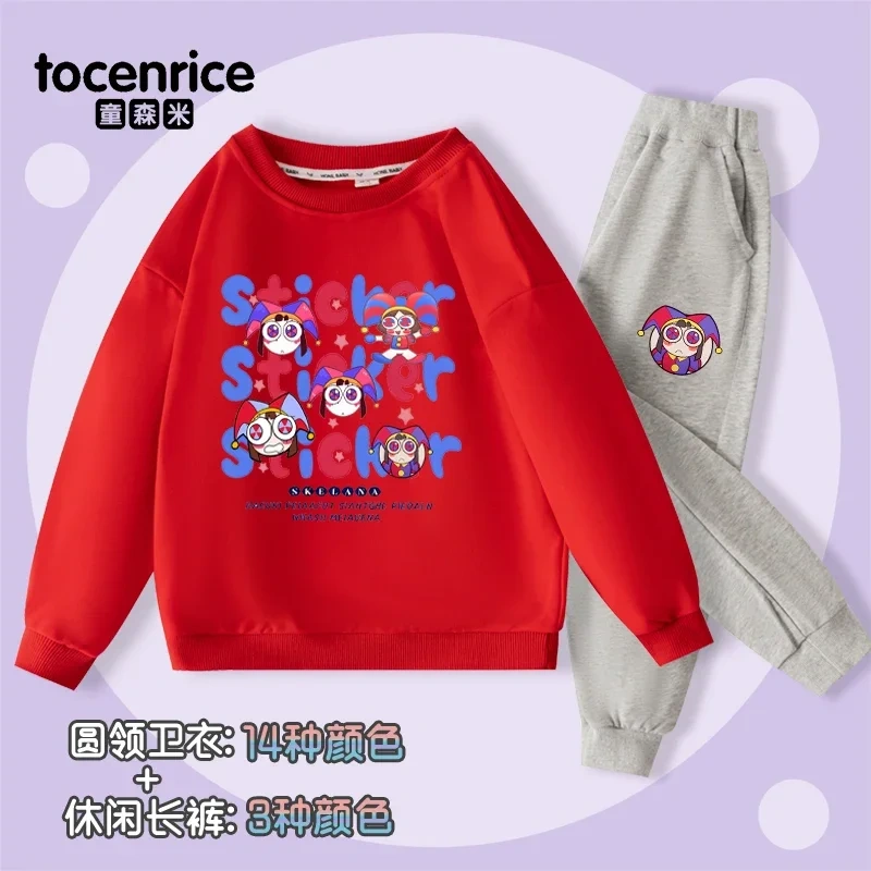 THE AMAZING DIGITAL CIRCUS Pomni Print Sweatshirt Children Suit Boys Tracksuits Kids Velvet Sport Suits Hoodies Top+Pants 2pcs