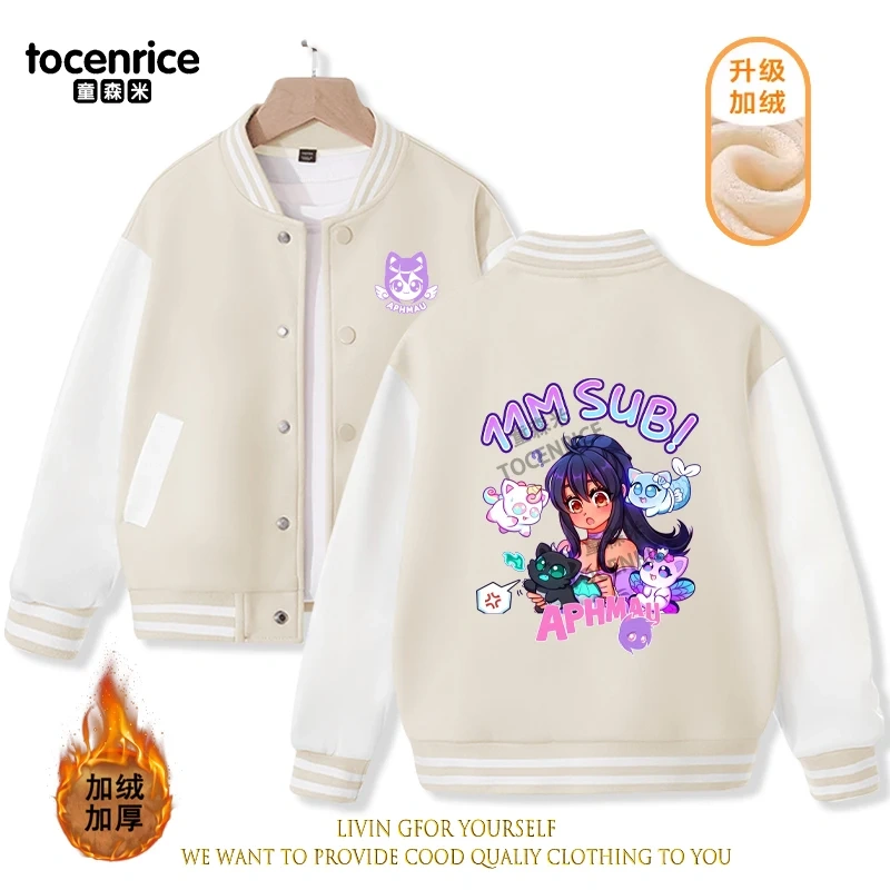 2023 New Cartoon Aphmau Baseball Uniform Fleece Jacket Girl Boy Streetwear Cartoon Hip Hop Long Sleeve Pink Hoodie