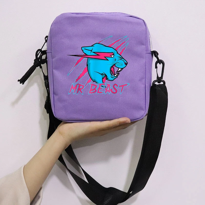 Mr Wolf Beast Printing School Bag Peripheral Oblique Bag Small Square Bag One Shoulder Oblique Backpack for Boy and Girls
