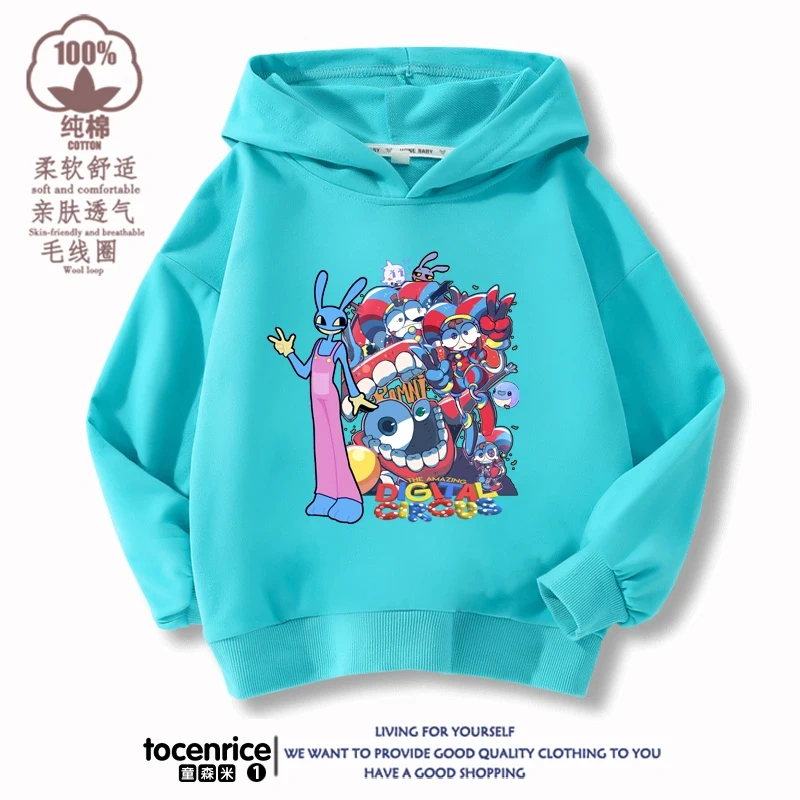 The Amazing Digital Circus Print  Winter Autumn Velvet Hoodies Children Boys Hooded Sweatshirts Clothes for Kids Pullovers Tops