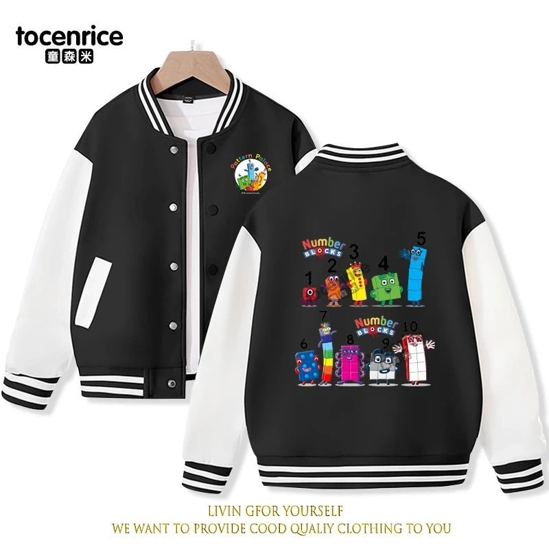 2023 New Cartoon Numberblocks Baseball Uniform Fleece Jacket Girl Boy Streetwear Cartoon Hip Hop Long Sleeve Pink Hoodie