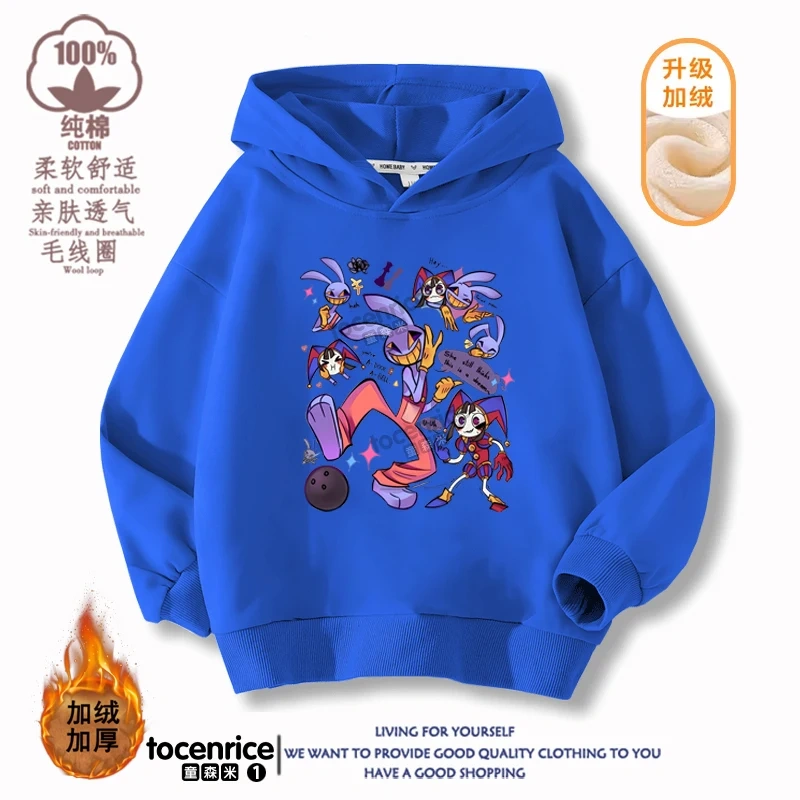 2023 New The Amazing Digital Circus Jax Winter Autumn Velvet Hoodies Children Boys Sweatshirts Clothes for Kids Pullovers Tops