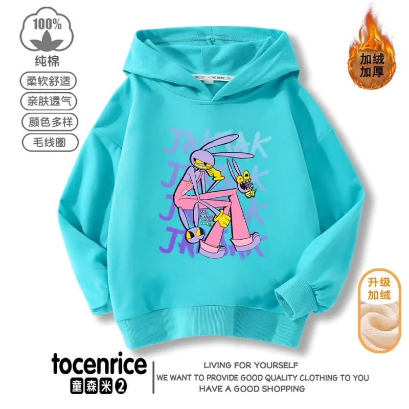 The Amazing Digital Circus JAX  Winter Autumn Velvet Hoodies Children Boys Hooded Sweatshirts Clothes for Kids Pullovers Tops
