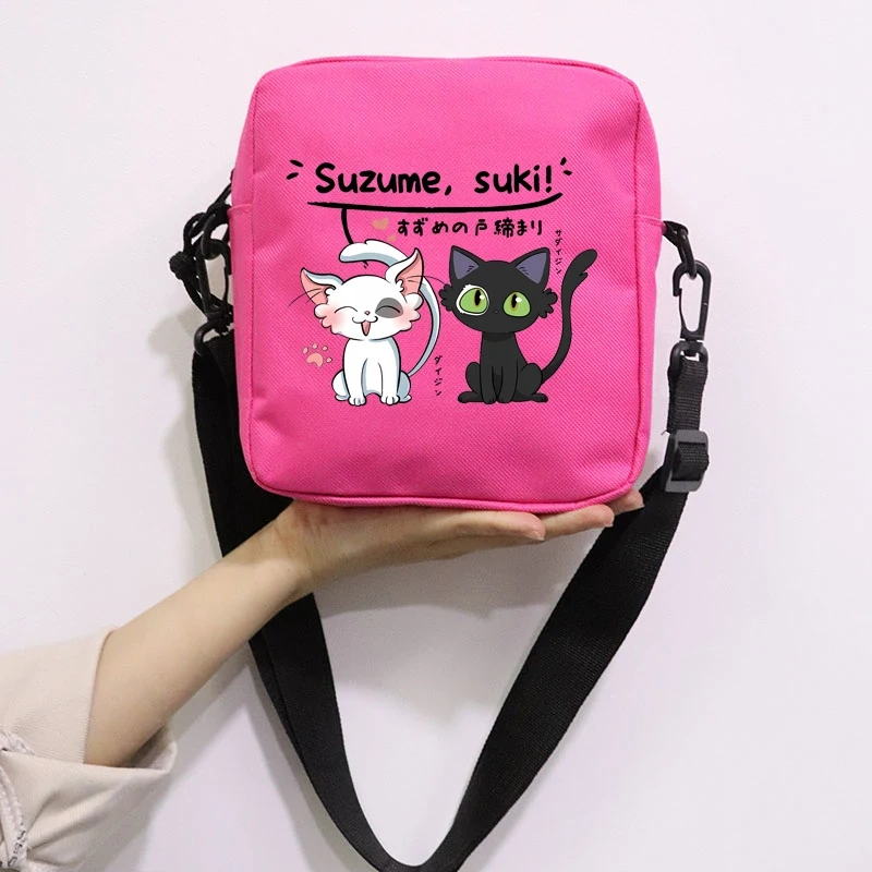 Anime Suzume Daijin Printing School Bag Peripheral Oblique Bag Small Square Bag One Shoulder Oblique Backpack for Boy and Girls