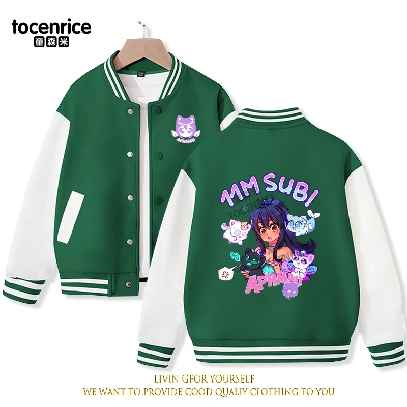 2023 New Cartoon Aphmau Baseball Uniform Fleece Jacket Girl Boy Streetwear Cartoon Hip Hop Long Sleeve Pink Hoodie