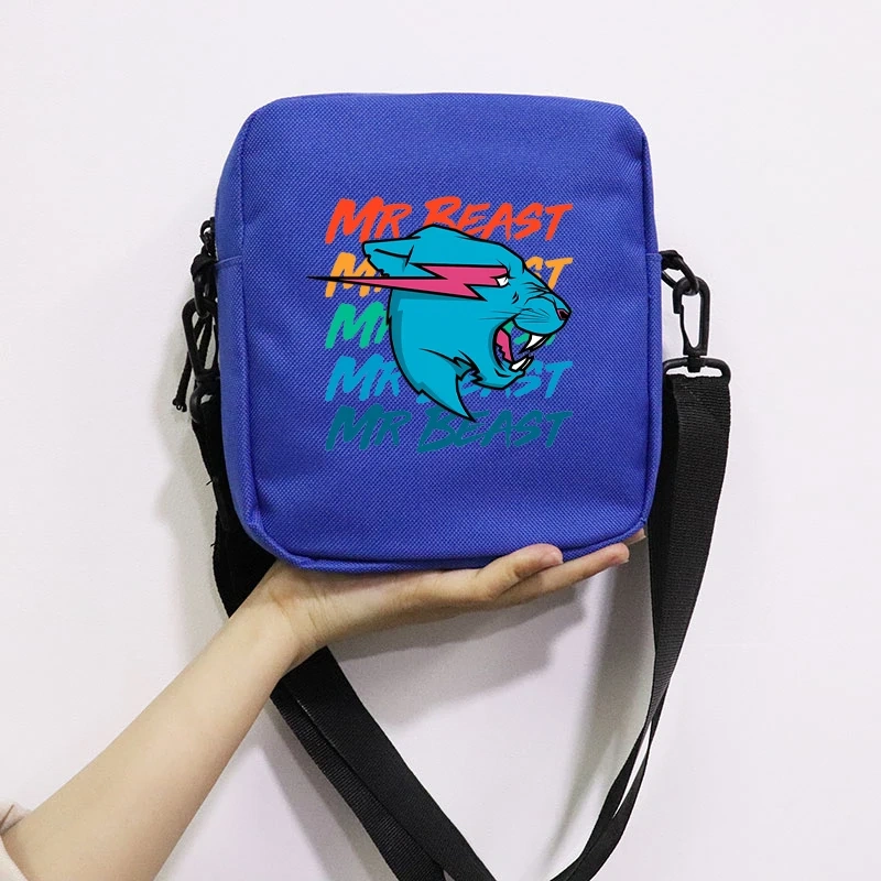 Mr Wolf Beast Printing School Bag Peripheral Oblique Bag Small Square Bag One Shoulder Oblique Backpack for Boy and Girls