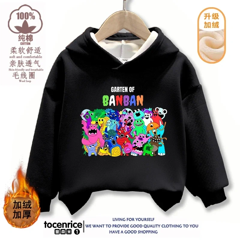 Garten of Banban VI Print Banban Winter Autumn Velvet Hoodies Children Boys Hooded Sweatshirts Clothes for Kids Pullovers Tops