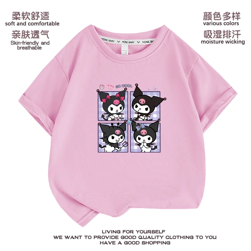 Anime Kuromi  Melody cartoon Summer Kids T-Shirt Kawaii Girls Tees Short Sleeve Boys Tops Casual Children Clothes