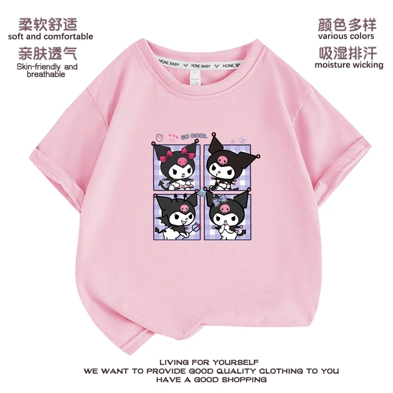 Anime Kuromi  Melody cartoon Summer Kids T-Shirt Kawaii Girls Tees Short Sleeve Boys Tops Casual Children Clothes