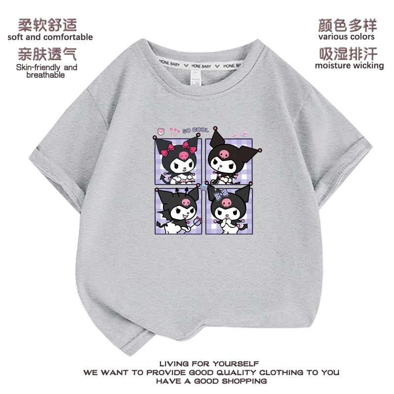 Anime Kuromi  Melody cartoon Summer Kids T-Shirt Kawaii Girls Tees Short Sleeve Boys Tops Casual Children Clothes