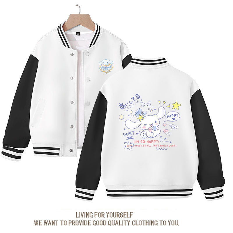 Sanrios Kawaii Anime Cinnamoroll Cute Cartoon Girl Kids Jacket Spring Autumn Sports Baseball Uniform Children Birthday Gift