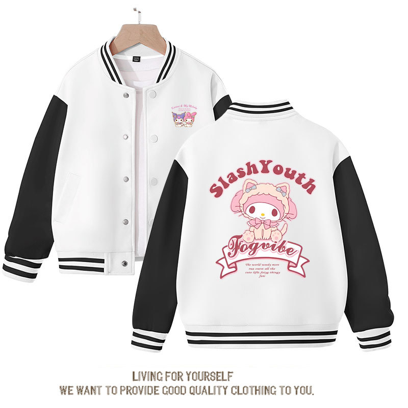 Sanrios Kawaii  Anime My Melody Cute Cartoon Jacket Spring Autumn New Children's Loose Sports Baseball Uniform Birthday Gift