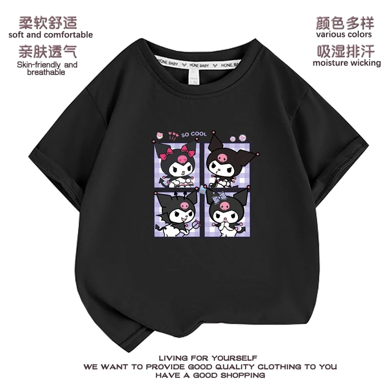 Anime Kuromi  Melody cartoon Summer Kids T-Shirt Kawaii Girls Tees Short Sleeve Boys Tops Casual Children Clothes