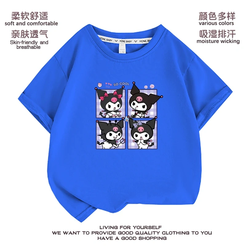 Anime Kuromi  Melody cartoon Summer Kids T-Shirt Kawaii Girls Tees Short Sleeve Boys Tops Casual Children Clothes