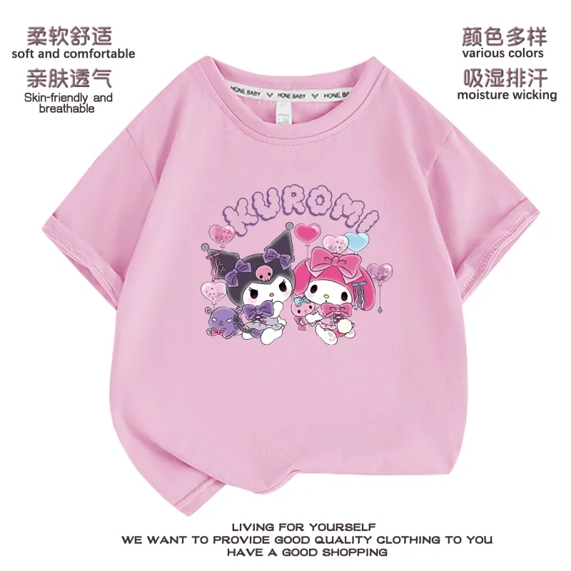 Anime Kuromi  Melody cartoon Summer Kids T-Shirt Kawaii Girls Tees Short Sleeve Boys Tops Casual Children Clothes