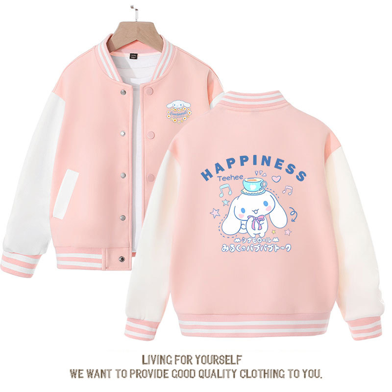 Sanrios Kawaii Anime Cinnamoroll Cute Cartoon Girl Kids Jacket Spring Autumn Sports Baseball Uniform Children Birthday Gift