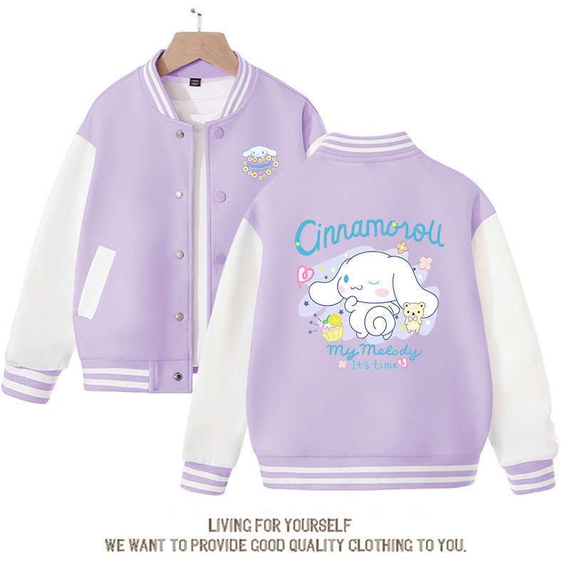 Sanrios Kawaii Anime Cinnamoroll Cute Cartoon Girl Kids Jacket Spring Autumn Sports Baseball Uniform Children Birthday Gift