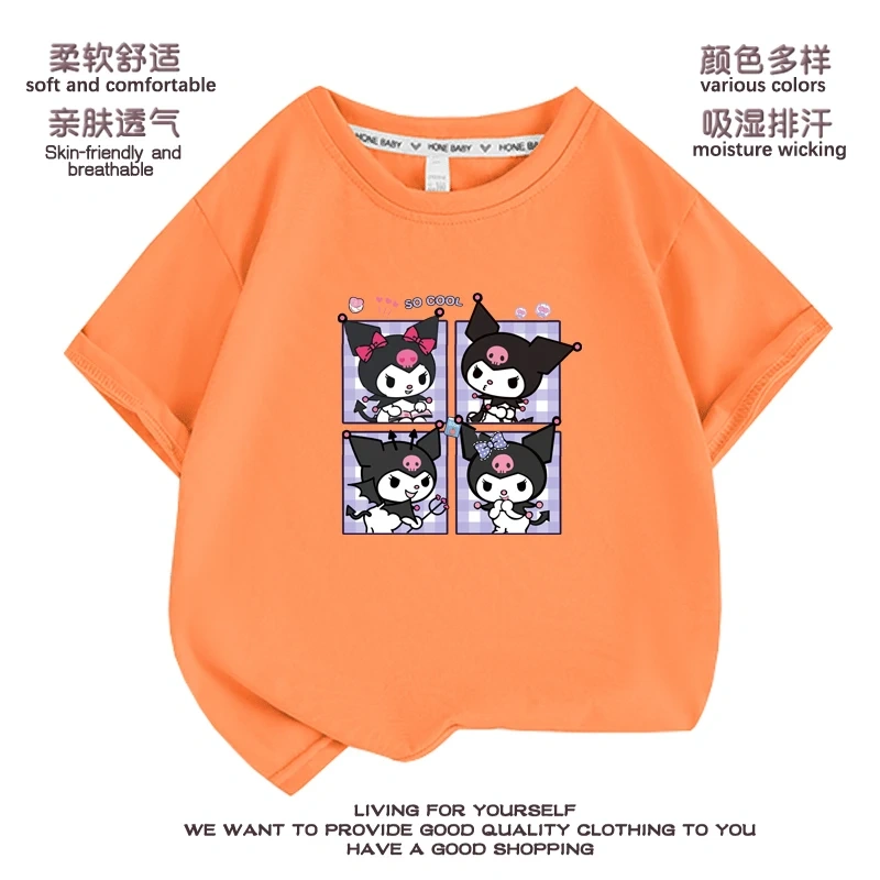 Anime Kuromi  Melody cartoon Summer Kids T-Shirt Kawaii Girls Tees Short Sleeve Boys Tops Casual Children Clothes