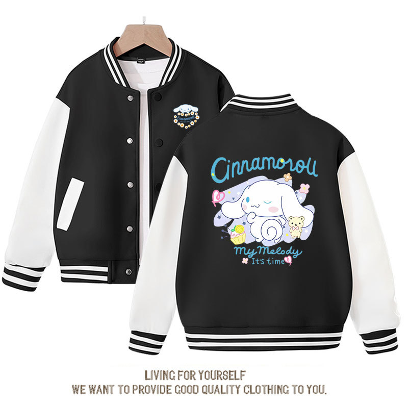 Sanrios Kawaii Anime Cinnamoroll Cute Cartoon Girl Kids Jacket Spring Autumn Sports Baseball Uniform Children Birthday Gift