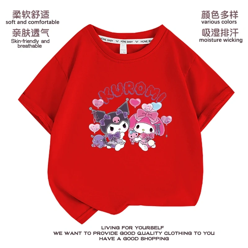 Anime Kuromi  Melody cartoon Summer Kids T-Shirt Kawaii Girls Tees Short Sleeve Boys Tops Casual Children Clothes