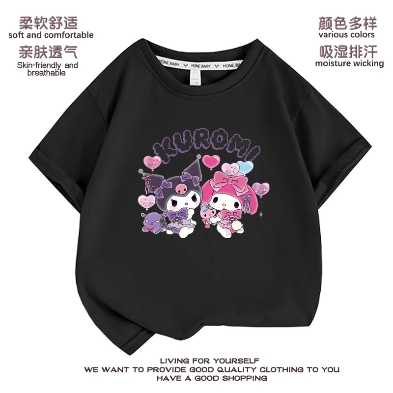 Anime Kuromi  Melody cartoon Summer Kids T-Shirt Kawaii Girls Tees Short Sleeve Boys Tops Casual Children Clothes