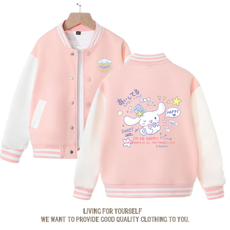 Sanrios Kawaii Anime Cinnamoroll Cute Cartoon Girl Kids Jacket Spring Autumn Sports Baseball Uniform Children Birthday Gift