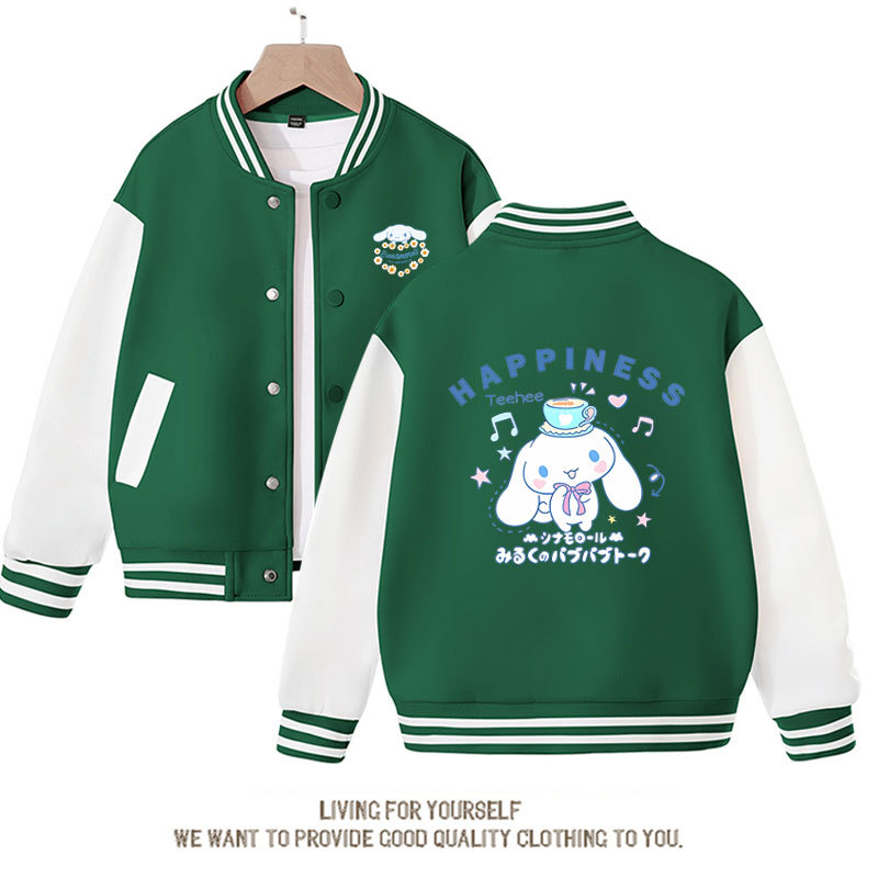 Sanrios Kawaii Anime Cinnamoroll Cute Cartoon Girl Kids Jacket Spring Autumn Sports Baseball Uniform Children Birthday Gift