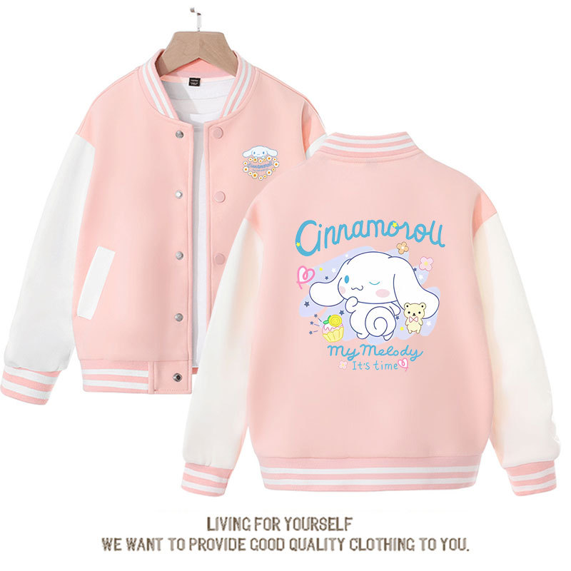 Sanrios Kawaii Anime Cinnamoroll Cute Cartoon Girl Kids Jacket Spring Autumn Sports Baseball Uniform Children Birthday Gift
