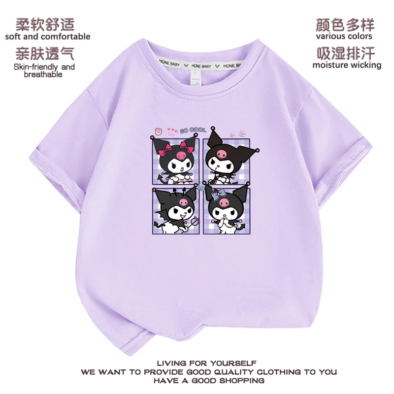 Anime Kuromi  Melody cartoon Summer Kids T-Shirt Kawaii Girls Tees Short Sleeve Boys Tops Casual Children Clothes
