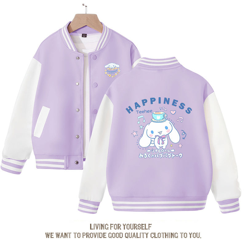Sanrios Kawaii Anime Cinnamoroll Cute Cartoon Girl Kids Jacket Spring Autumn Sports Baseball Uniform Children Birthday Gift