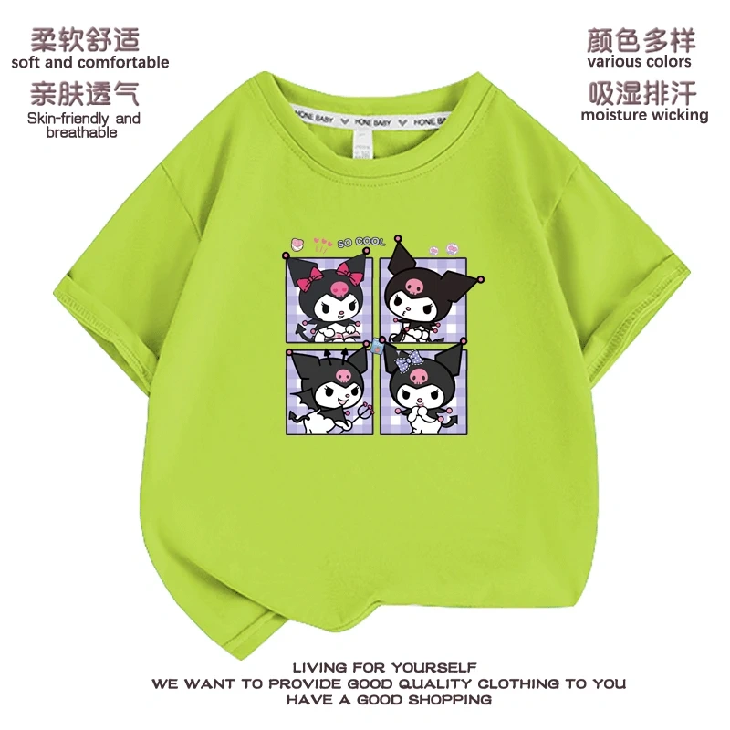 Anime Kuromi  Melody cartoon Summer Kids T-Shirt Kawaii Girls Tees Short Sleeve Boys Tops Casual Children Clothes