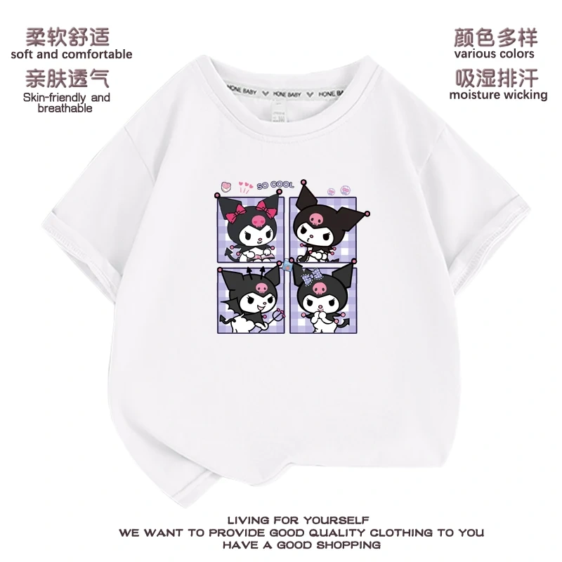 Anime Kuromi  Melody cartoon Summer Kids T-Shirt Kawaii Girls Tees Short Sleeve Boys Tops Casual Children Clothes