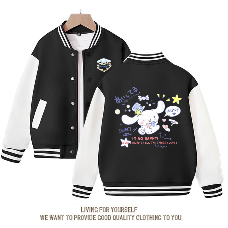 Sanrios Kawaii Anime Cinnamoroll Cute Cartoon Girl Kids Jacket Spring Autumn Sports Baseball Uniform Children Birthday Gift