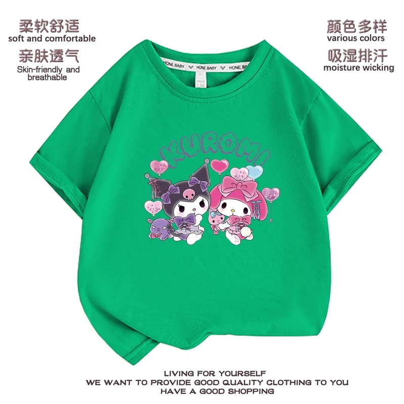 Anime Kuromi  Melody cartoon Summer Kids T-Shirt Kawaii Girls Tees Short Sleeve Boys Tops Casual Children Clothes
