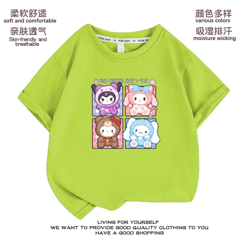 Anime cartoon My Melody  Cinnamoroll Kuromi Purin Dog Children Cotton T-shirt Cute Cartoon Summer Loose Multi Color Short Sleeve