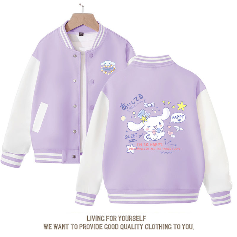 Sanrios Kawaii Anime Cinnamoroll Cute Cartoon Girl Kids Jacket Spring Autumn Sports Baseball Uniform Children Birthday Gift