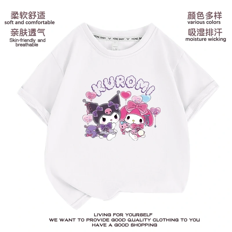 Anime Kuromi  Melody cartoon Summer Kids T-Shirt Kawaii Girls Tees Short Sleeve Boys Tops Casual Children Clothes