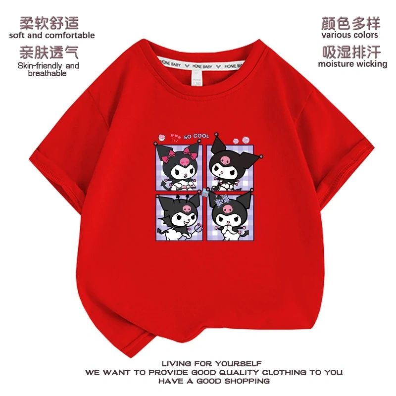 Anime Kuromi  Melody cartoon Summer Kids T-Shirt Kawaii Girls Tees Short Sleeve Boys Tops Casual Children Clothes
