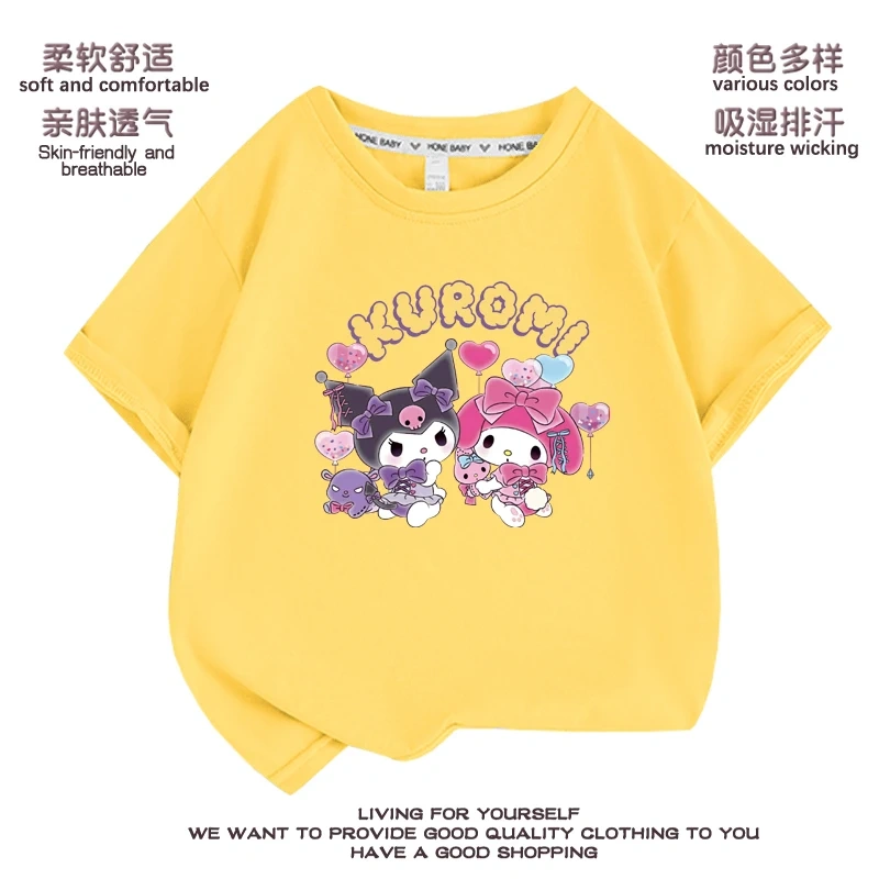 Anime Kuromi  Melody cartoon Summer Kids T-Shirt Kawaii Girls Tees Short Sleeve Boys Tops Casual Children Clothes