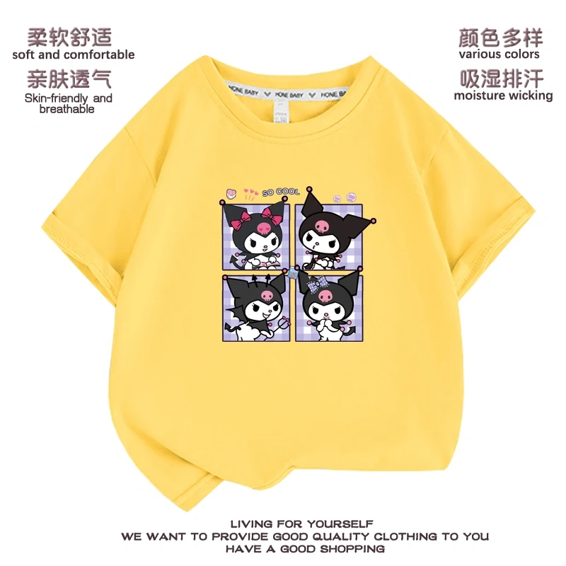 Anime Kuromi  Melody cartoon Summer Kids T-Shirt Kawaii Girls Tees Short Sleeve Boys Tops Casual Children Clothes