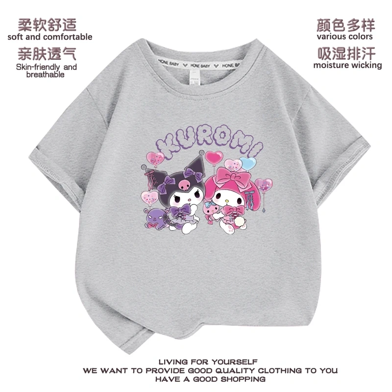Anime Kuromi  Melody cartoon Summer Kids T-Shirt Kawaii Girls Tees Short Sleeve Boys Tops Casual Children Clothes