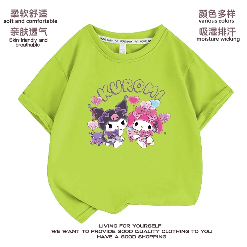 Anime Kuromi  Melody cartoon Summer Kids T-Shirt Kawaii Girls Tees Short Sleeve Boys Tops Casual Children Clothes