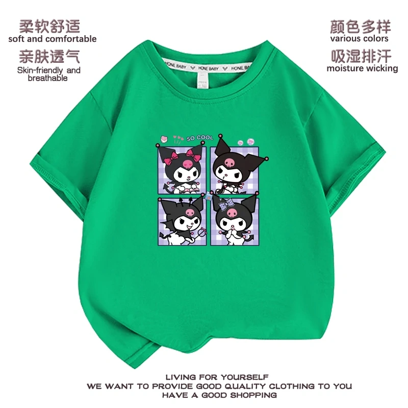 Anime Kuromi  Melody cartoon Summer Kids T-Shirt Kawaii Girls Tees Short Sleeve Boys Tops Casual Children Clothes